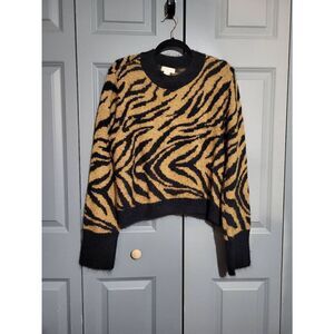 H&M tan/black animal print fuzzy wool sweater